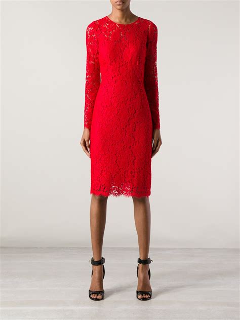 dolce gabbana lace dress red|Dolce & Gabbana midi dress.